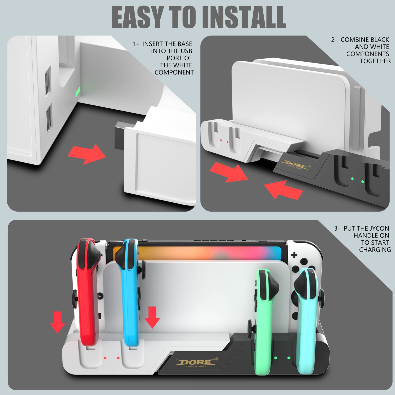 ECHZOVE Joy Cons Charging Station, Switch OLED Controller Charger White, Remote Charger Compatible with Switch and Switch OLED