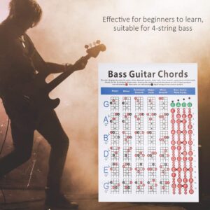 Bass Guitar Chords Chart, 4-String Bass Note Chart of Scale Chords for Beginners and Teachers Wear-Resistant Bass Reference Poster Bass Guitar Chords Poster