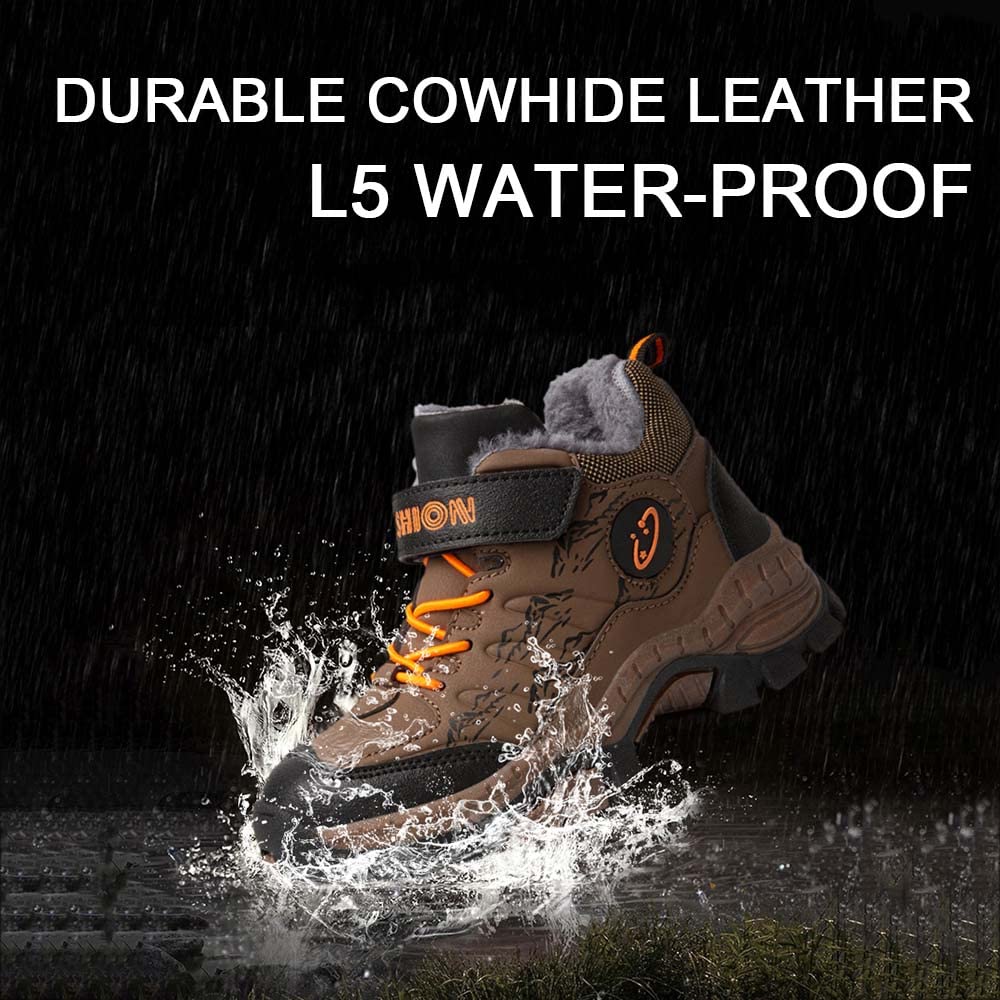 HESBITEUL Boys Girls Water Resistant Hiking Boots Anti Collision Non Slip Athletic Outdoor Ankle Walking Shoes