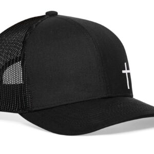 HAKA Embroidered Cross Trucker Hat for Men & Women, Black Baseball Cap, Mesh Snapback, Christian Jesus Cross Hat (Black)