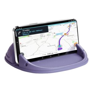 loncaster car phone holder, car phone mount silicone car pad mat for various dashboards, slip free desk phone stand compatible with iphone, samsung, android smartphones, gps devices more (purple)