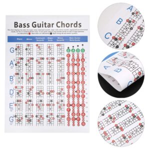 Bass Guitar Chords Chart, 4-String Bass Note Chart of Scale Chords for Beginners and Teachers Wear-Resistant Bass Reference Poster Bass Guitar Chords Poster