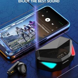 Acuvar Fully Wireless Bluetooth 5.2 Rechargeable Waterproof Sweatproof Gaming Earbud Headphones with Microphone, RGB LED 12h USB C Power Charging Case Low Latency Surround Stereo Bass Noise Cancelling