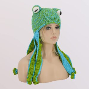 Aizami Knitted Winter Hat Knit Beanie Octopus Hat Unique Soft and Warm Hand Weave Hat for Women and Men Christmas Hat Blue-Green