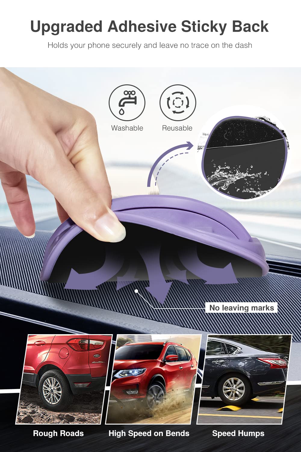 Loncaster Car Phone Holder, Car Phone Mount Silicone Car Pad Mat for Various Dashboards, Slip Free Desk Phone Stand Compatible with iPhone, Samsung, Android Smartphones, GPS Devices More (Purple)