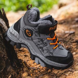 HESBITEUL Boys Girls Water Resistant Hiking Boots Anti Collision Non Slip Athletic Outdoor Ankle Walking Shoes