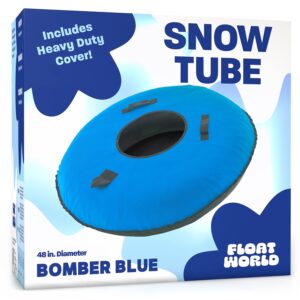 Float World Heavy Duty Snow Tube for Adults - Large 48 In Extra Durable Snow Tubing Winter Toy for Ski Mountains - Thick Vinyl Cover for Non-Pop Non-Stop Sledding (Blue)