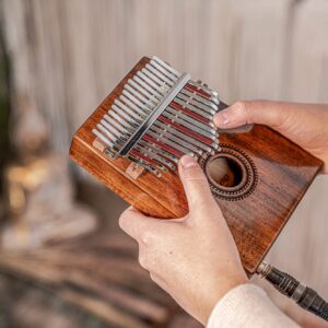 Pickup Kalimba Thumb Piano for Amplifiers, 17 Keys — Includes Tuning Hammer and Case — For Meditation, ASMR, Sound Therapy and Yoga, 2-YEAR WARRANTY