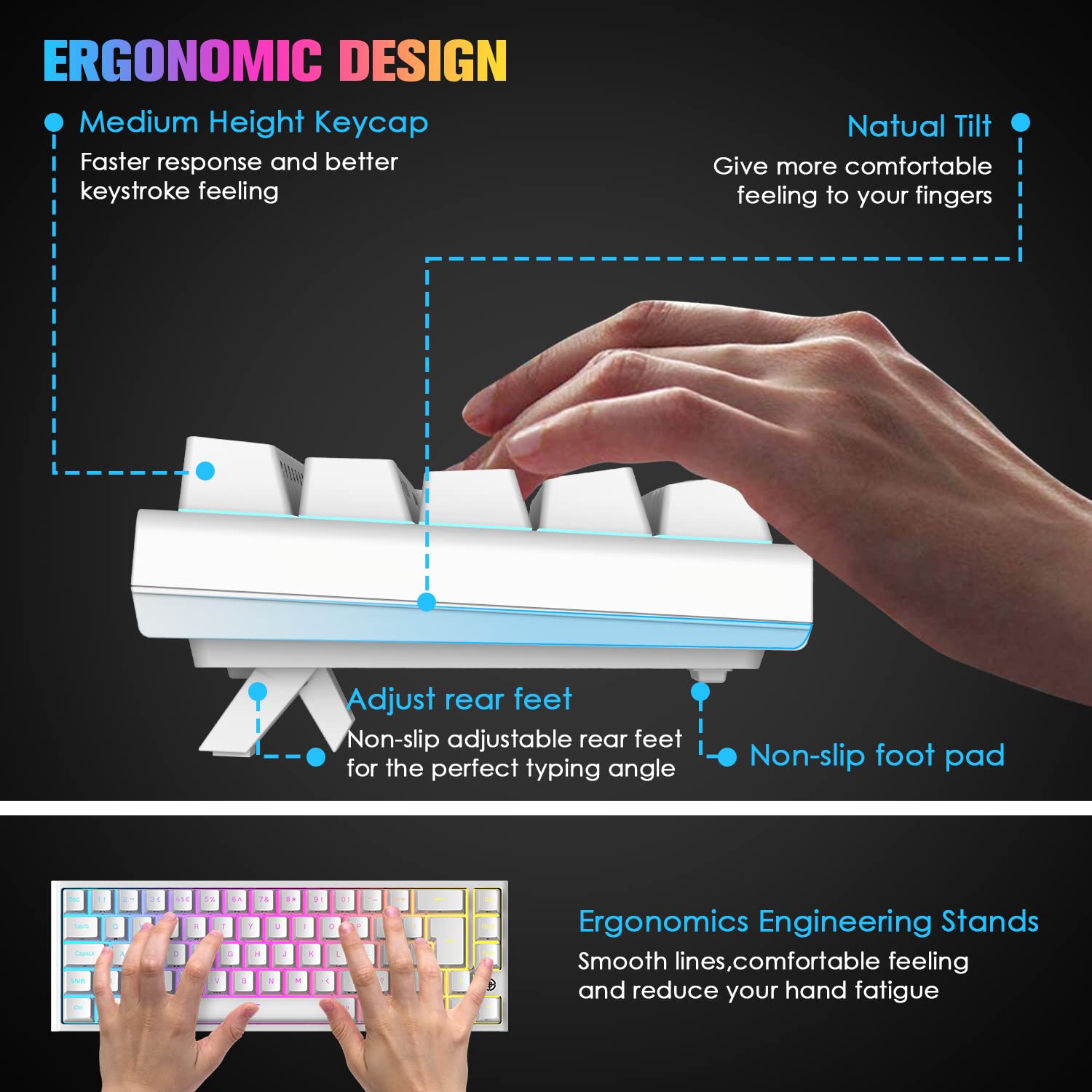 LexonElec 60% Mechanical Gaming Keyboard, RGB Chroma Backlit Ultra Compact Mini Mechanical Keyboard, Red Switches 68-Key Full Key Anti-Ghosting, for PC, MAC, PS4 Gamers and Office Typists (White)