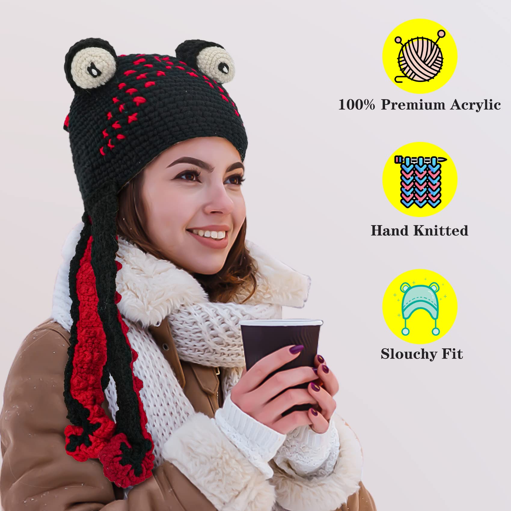 Aizami Knitted Winter Hat Knit Beanie Octopus Hat Unique Soft and Warm Hand Weave Hat for Women and Men Christmas Hat Black