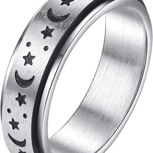 ALEXTINA Anxiety Ring for Women Fidget Ring Moon Star Ring Anti Anxiety Spinner Ring Spinning Ring for Anxiety Stress Relief Gift, Size 11