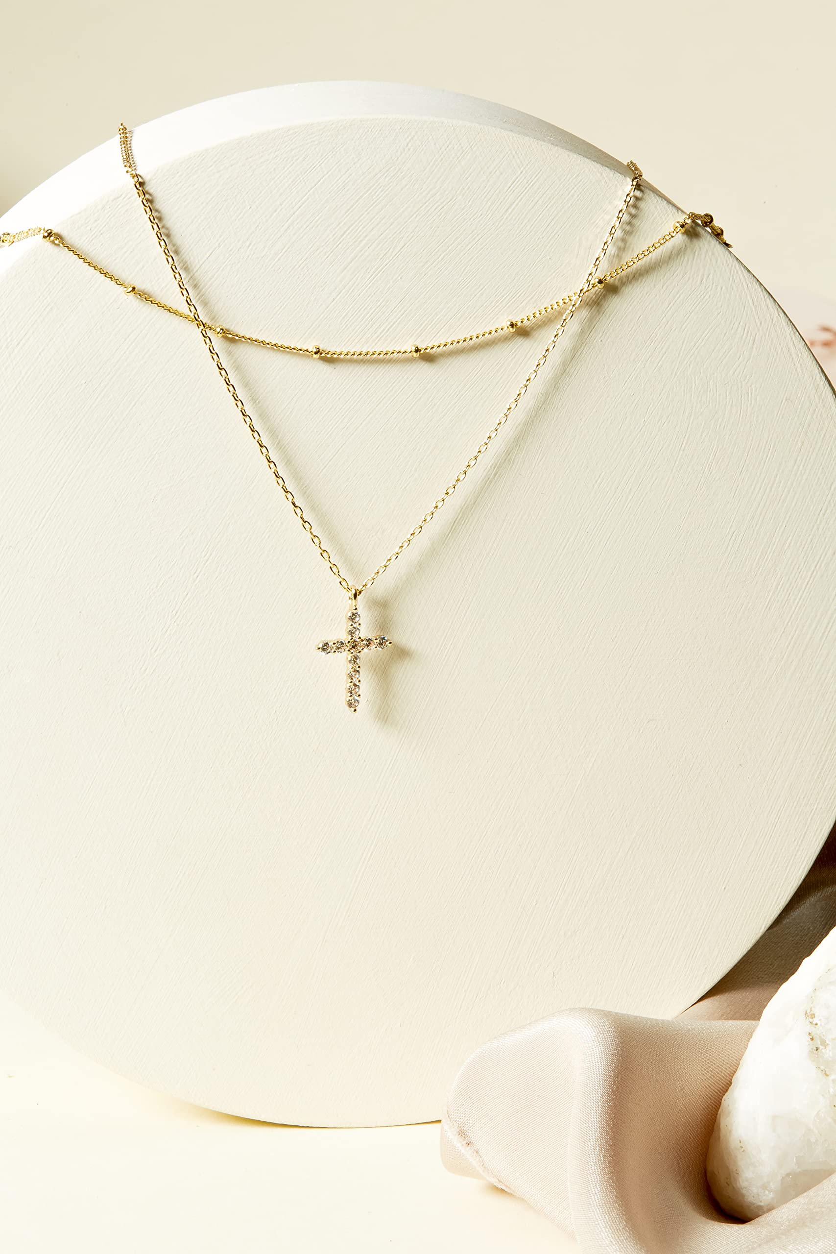 PAVOI 14K Gold Plated Layered Cross Pendant Necklace | Layering Necklaces for Women | Dainty Minimalist Design Pendant (Cross, Yellow Plated)