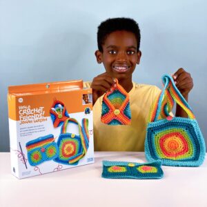 Boye Jonah's Hands Granny Square Accessories Beginners Crochet Kit for Kids and Adults, Makes 3 Projects, Multicolor 8 Piece