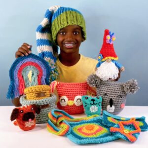 Boye Jonah's Hands Gnome Beginners Crochet Kit for Kids and Adults, Multicolor 12 Piece, Small