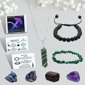 Amazing Gemstone Sagittarius Gifts Crystal Kit for Women Men, Combo Set of Healing Stones, Bracelets and Necklaces Pulseras Para Hombres Mujer Stocking Stuffers (Information Card Included)