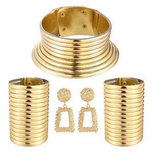 sailimue 4pcs african national jewelry for women african egyptian choker collars gold chunky statement leather necklace bangle bracelet earring jewelry set, mqi-sais-ss29-africa