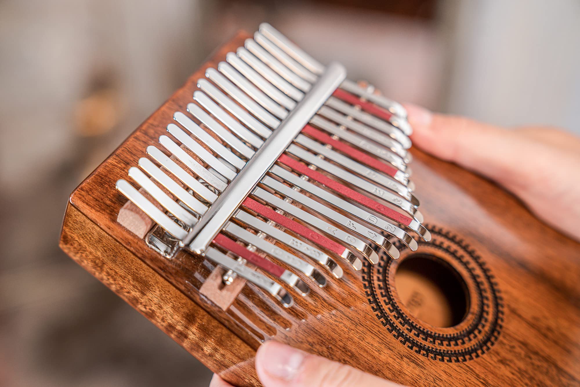 Pickup Kalimba Thumb Piano for Amplifiers, 17 Keys — Includes Tuning Hammer and Case — For Meditation, ASMR, Sound Therapy and Yoga, 2-YEAR WARRANTY