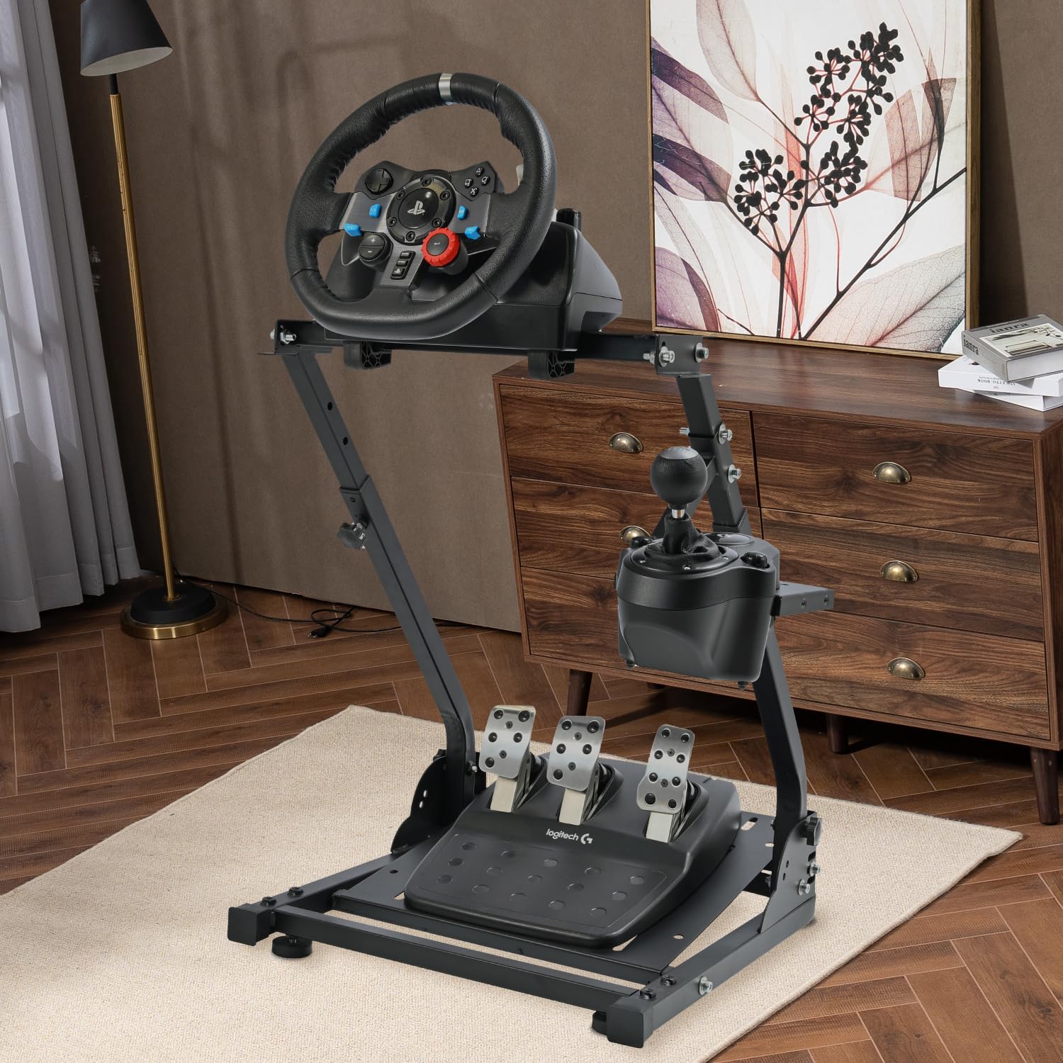 Anman Entry level Racing Wheel Stand Fit for Logitech/Thrustmaster/PXN/Fanatec G25 G27,G29 G923 T128x T248 T80 T300 T500RS,Fully Foldable Steering Wheel Cockpit,Not Included Wheel Shifter Pedals