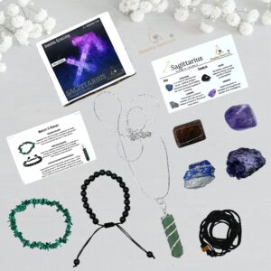 Amazing Gemstone Sagittarius Gifts Crystal Kit for Women Men, Combo Set of Healing Stones, Bracelets and Necklaces Pulseras Para Hombres Mujer Stocking Stuffers (Information Card Included)