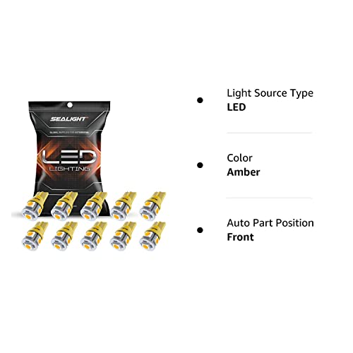 SEALIGHT 194 LED Bulb, 168 T10 LED Bulb Amber 2700k Yellow 2825 for Turn Signal Side Marker Dome Lights, 12V Cab Running Parking Tail Lights, (Pack of 10)