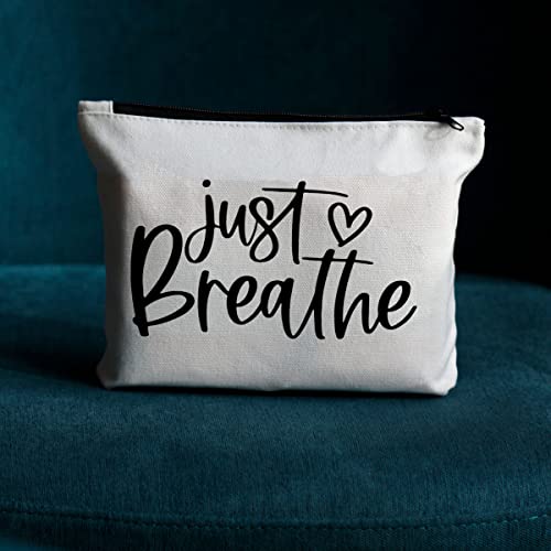 JIUWEIHU Meditation Yoga Gifts Zen Gifts for Women Yoga Instructor Gifts, Yoga Teacher Gifts, Just Breathe Yoga Bag Makeup Bag