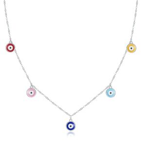 shysnow evil eye necklace sterling silver blue turkish eyes ojo necklaces dainty multicolores greek evil eyes pendant chain lucky amulet protection jewelry for women