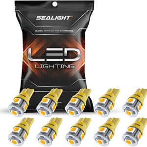 SEALIGHT 194 LED Bulb, 168 T10 LED Bulb Amber 2700k Yellow 2825 for Turn Signal Side Marker Dome Lights, 12V Cab Running Parking Tail Lights, (Pack of 10)