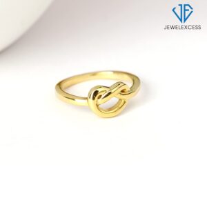 JEWELEXCESS 14K Gold Over Silver Love Knot Friendship Ring for Women | Dainty Gold over Silver Promise Ring For Women | Silver Celtic Knot Ring For Women