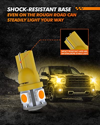 SEALIGHT 194 LED Bulb, 168 T10 LED Bulb Amber 2700k Yellow 2825 for Turn Signal Side Marker Dome Lights, 12V Cab Running Parking Tail Lights, (Pack of 10)