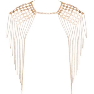 yovic boho gold body chain sexy sequins shoulder chain necklace bikini tassel bra chains rave nightclub party body jewelry for women (gold-4)