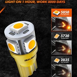 SEALIGHT 194 LED Bulb, 168 T10 LED Bulb Amber 2700k Yellow 2825 for Turn Signal Side Marker Dome Lights, 12V Cab Running Parking Tail Lights, (Pack of 10)