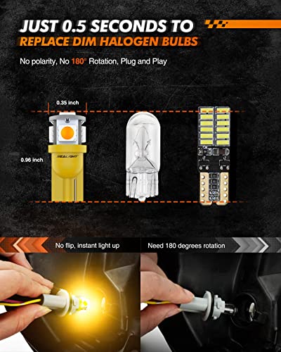 SEALIGHT 194 LED Bulb, 168 T10 LED Bulb Amber 2700k Yellow 2825 for Turn Signal Side Marker Dome Lights, 12V Cab Running Parking Tail Lights, (Pack of 10)