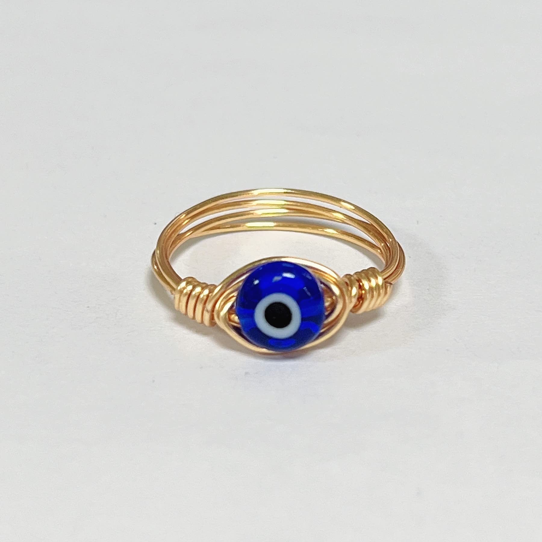 COLORFUL BLING Evil Eye Bead Knuckle Stackable Finger Ring Gold Wire Wrap Ring Healing for Women Stacking Band Ring Jewelry Twining Winding Turkish Amulet Lucky Multi Size-6 Blue