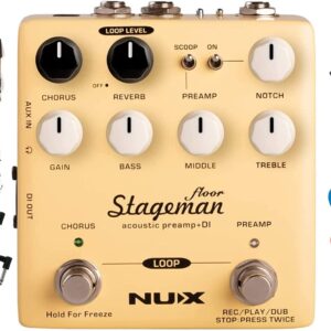 NUX Stageman Floor Acoustic Preamp/DI Pedal Bundle with MXR Instrument Cable, Two Patch Cables, Strukture Microphone Cable, Dunlop Guitar Picks and Power Supply