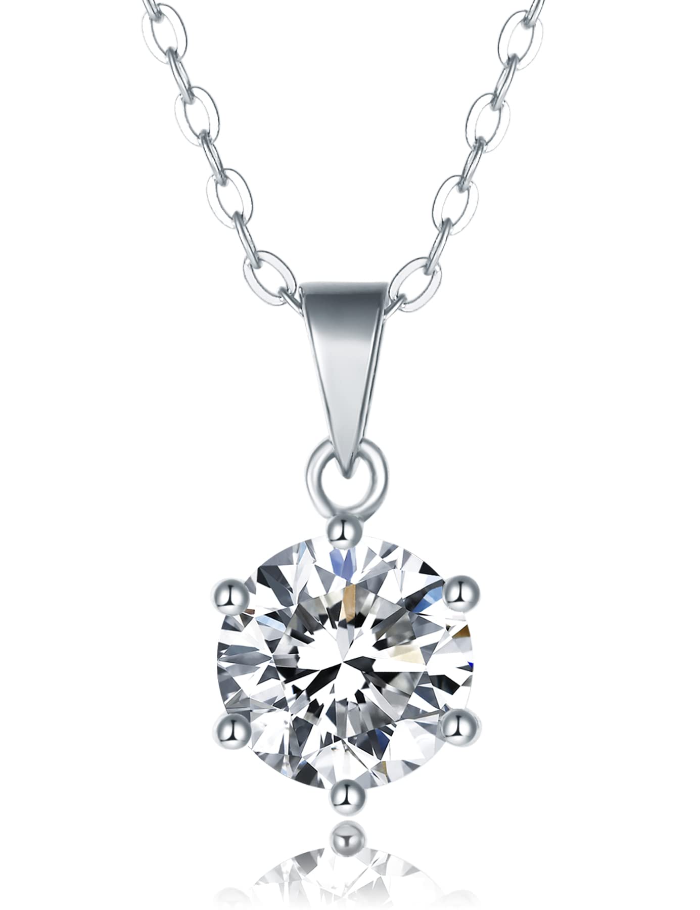 IMOLOVE Moissanite Solitaire Pendant Necklaces for Women Sterling Silver with 18K White Gold Plated 1 Carat D Color VVS1 Clarity Mossanite Jewelry for Women-W