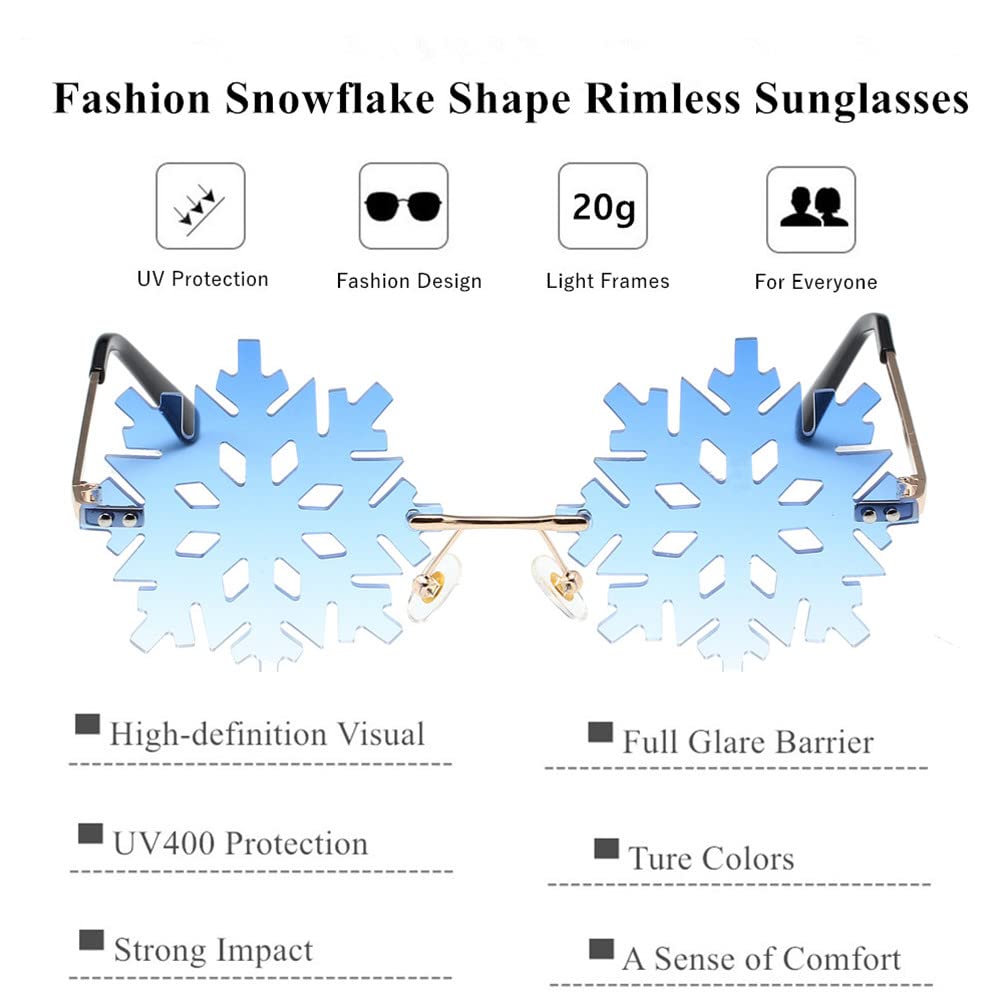 LASPOR Novelty Snowflake Shape Sunglasses for Women Men Halloween Christmas Party Glasses Prom Accessories (Blue gradient)