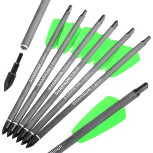 SHARROW Carbon Crossbow Bolts 7.5 Inch Hunting Archery Carbon Arrows with 2" Vanes Replaced Arrowhead Tip for Bow Shooting Practice Outdoor Hunting (Pack of 6/12) (6pcs Arrows)