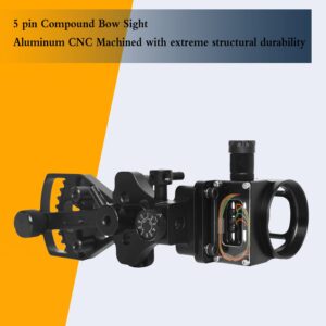 Perogen Archery Compound Bow Sight 5 Pin Lightweight Durable Machined Aluminum .019" Fiber Optic ¡­