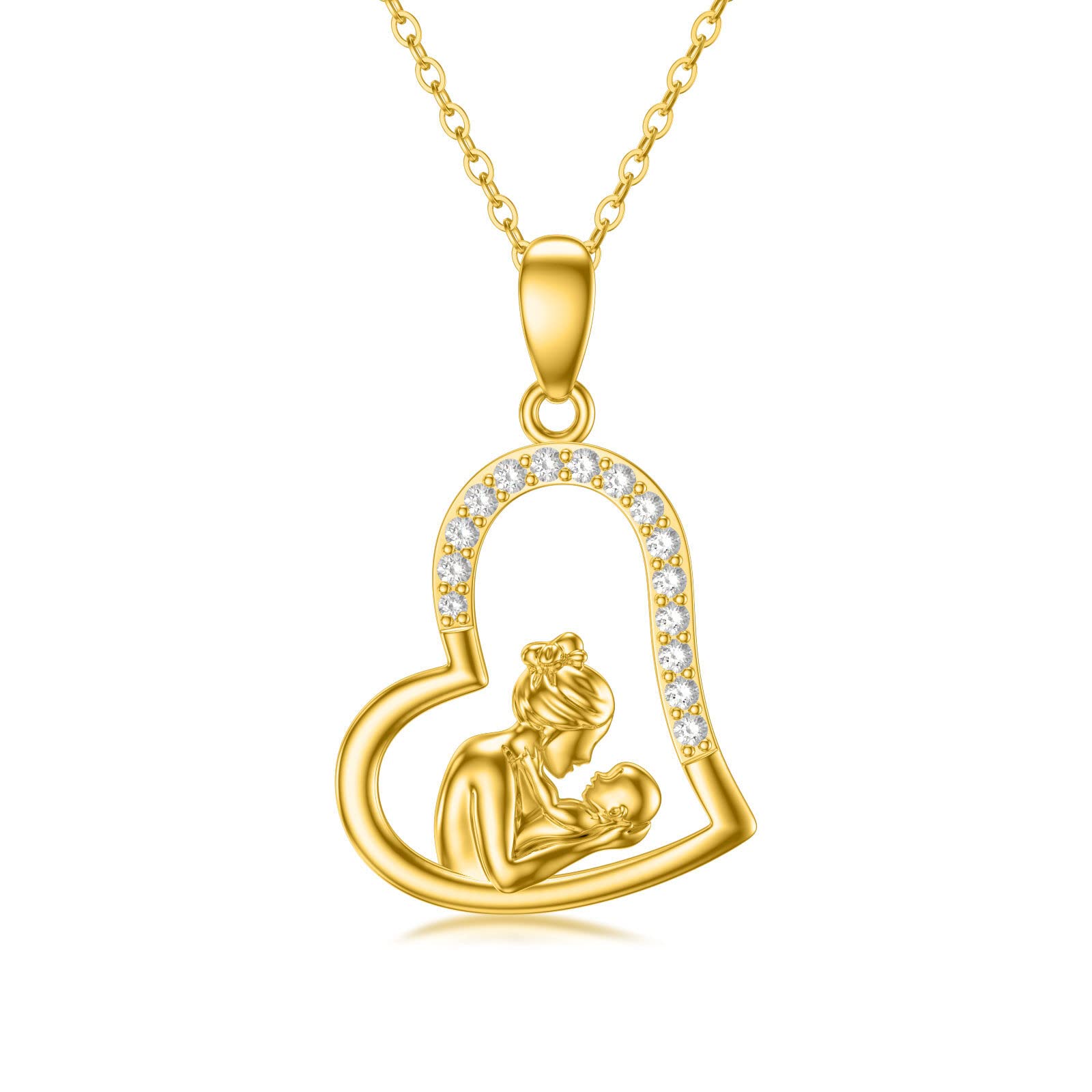 Ayafee 14K Solid Gold Mother Daughter Necklace, Heart Pendant Necklace Mothers Day Gifts for Grandmother Mom Wife