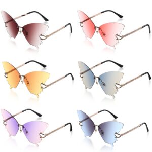 6 pairs butterfly rimless sunglasses vintage gradient frame eye glasses fashionable oversized cat eye butterfly shape eyewear for men and women, 6 colors