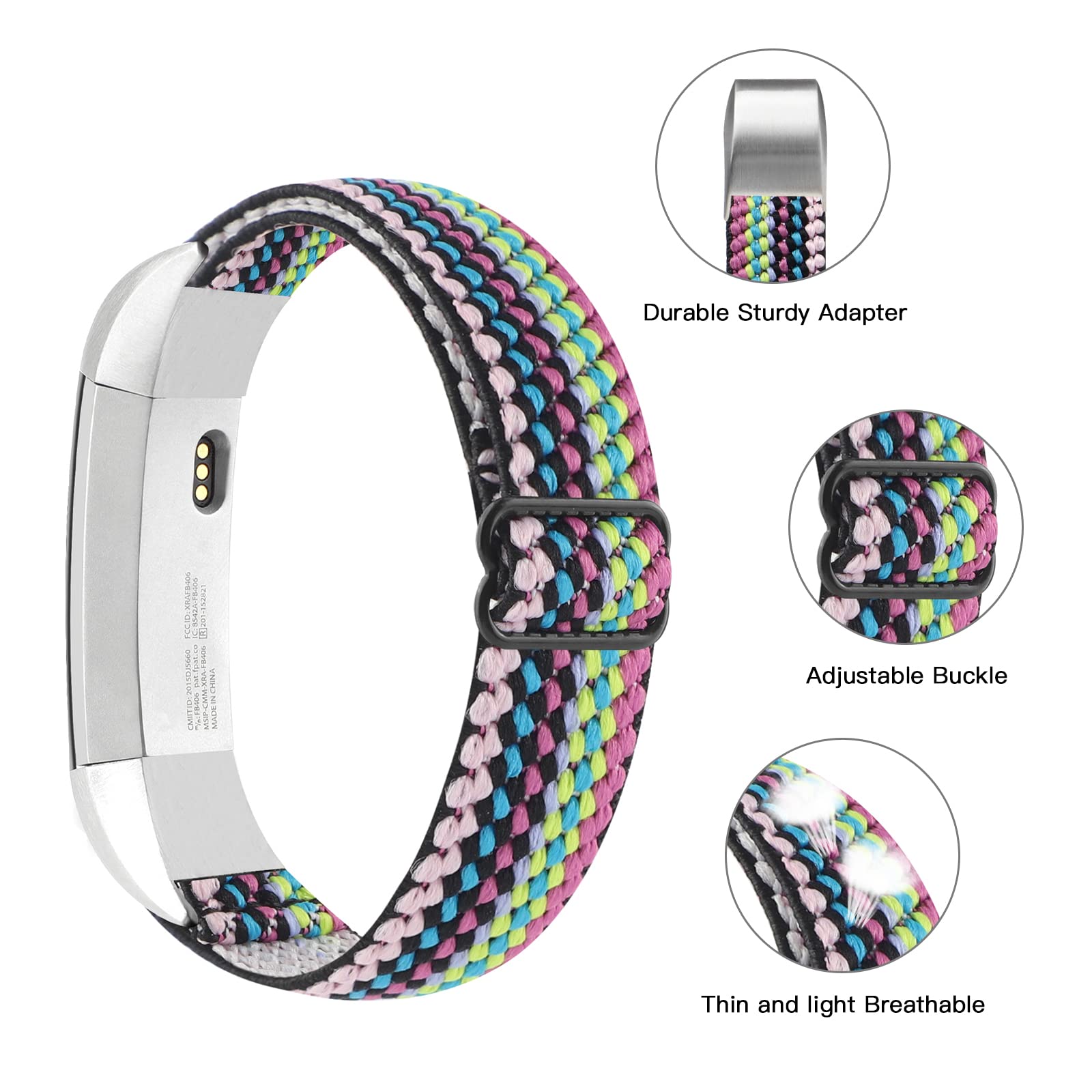 Adjustable Elastic Bands Compatible with Fitbit Alta/Alta HR, Soft Stretchy Nylon Sports Breathable Replacement Wristbands for Women Men (Colorful Boho)