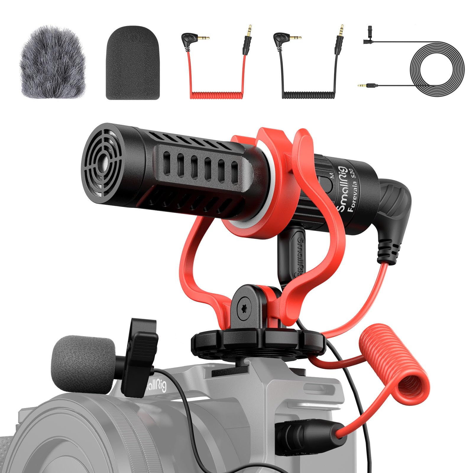 SMALLRIG Shotgun Mic for Camera, Video Microphone for DSLR & for iPhone, Camera Microphone for Sony and for Canon, with Shock Mount, Deadcat Windscreen, Dual Channel for Vlogging and Interview - 3468