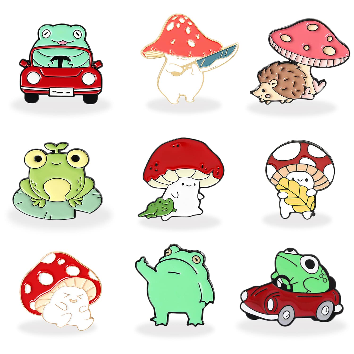 Cute Mushroom Frog Enamel Tiger Animal Pin Brooches Sets,Cartoon Lapel Badge Funny Button Cat Pins Jewelry for Backpack Cloths Hats Decorations (Frog mushroom)