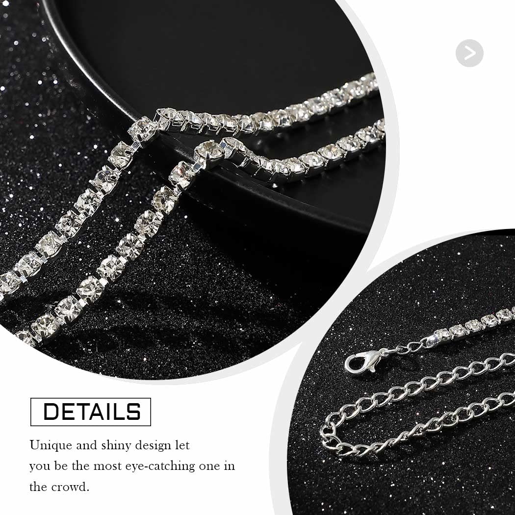 Jeweky Crystal Body Chain Rhinestones Back Necklace Silver Sparkly Body Jewelry Square Drop Back Necklace for Women