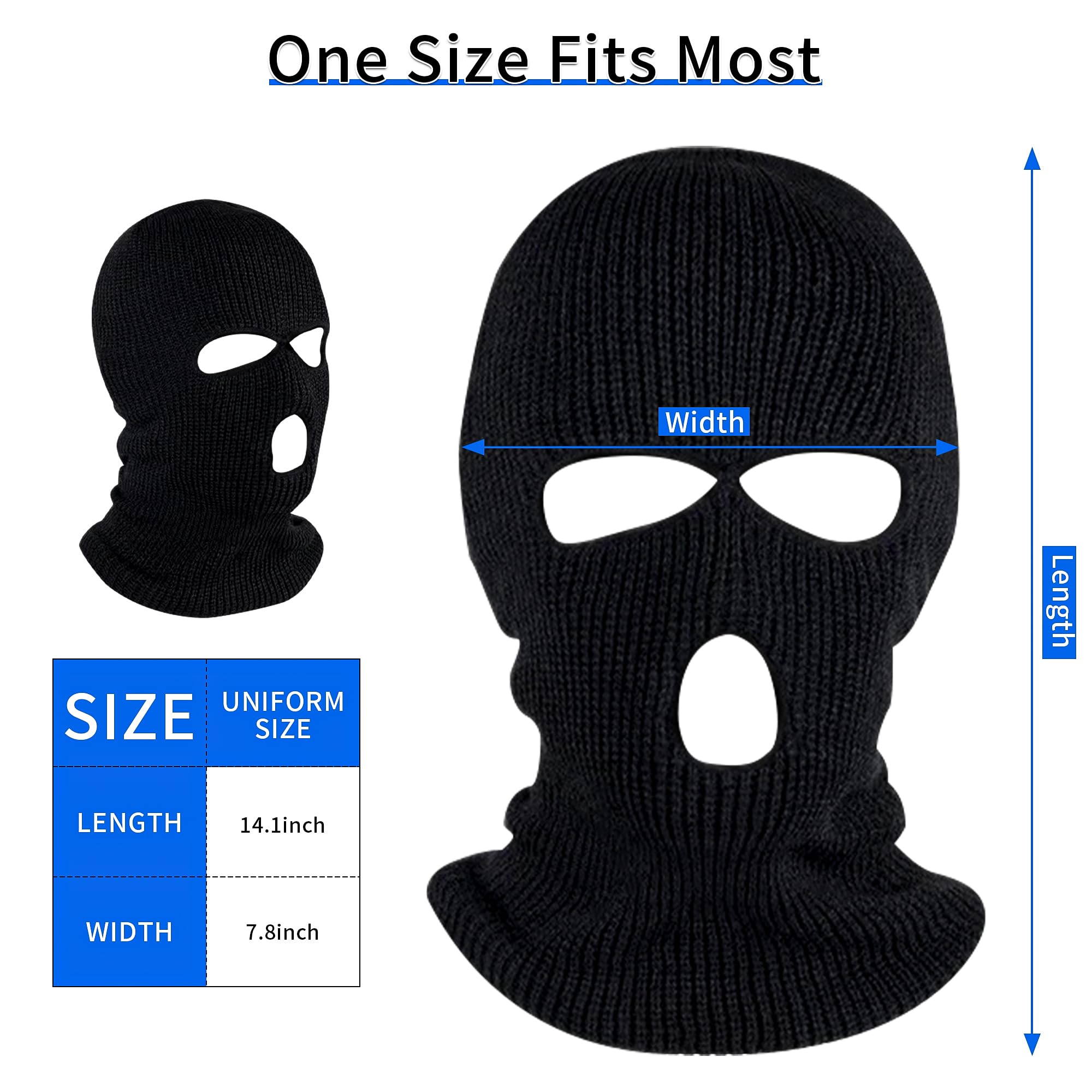 FANELIK 3-Hole Knitted Full Face Cover Ski Mask, Winter Balaclava Warm Knit Full Face Mask for Outdoor Sports A-black