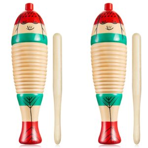 2 pieces colorful fish shaped guiro instrument latin percussion musical instruments wooden frog instrument musical percussion instruments for adults kids with rhythm sticks