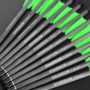 SHARROW Carbon Crossbow Bolts 7.5 Inch Hunting Archery Carbon Arrows with 2" Vanes Replaced Arrowhead Tip for Bow Shooting Practice Outdoor Hunting (Pack of 6/12) (6pcs Arrows)