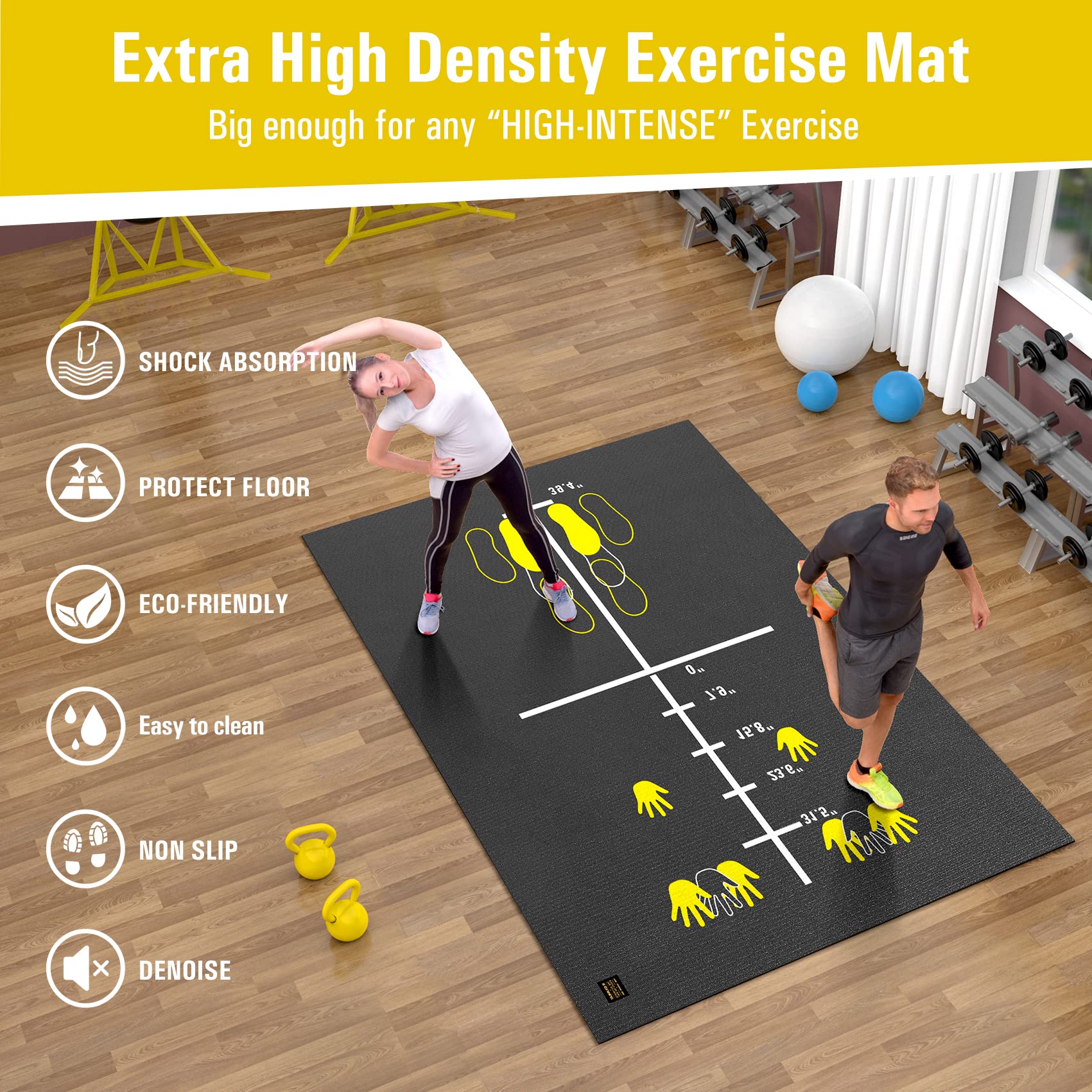 Gxmmat Extra Large Exercise Mat 6'x8'x7mm, Thick Workout Mats for Home Gym Flooring, High Density Non-Slip Durable Cardio Mat, Shoe Friendly, Great for Plyo, MMA, Jump Rope, Stretch, Fitness (BOA)