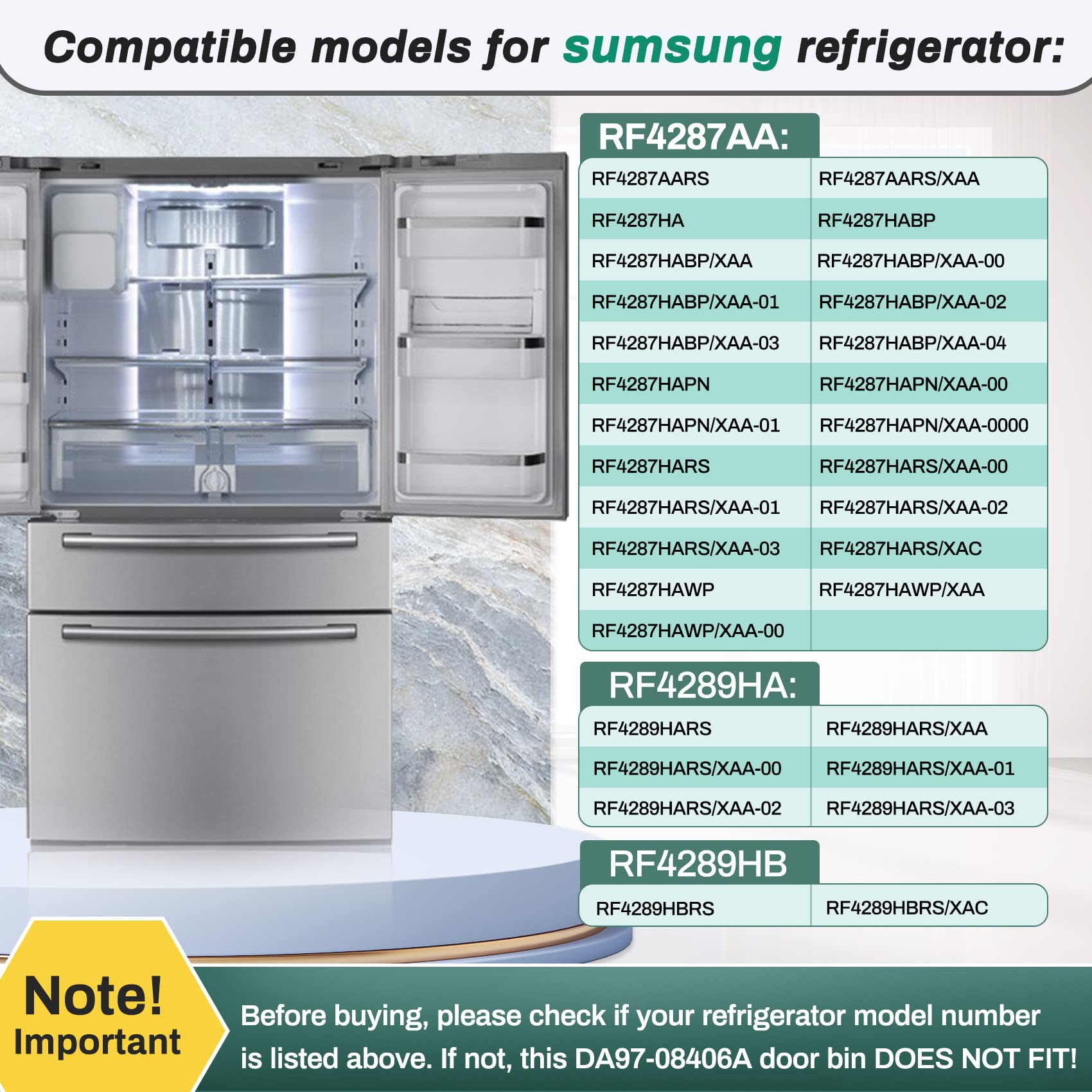 Upgraded DA97-08406A, DA97-08406B/C Refrigerator Door Bin Shelf Replacement for samsung RF4287/RF4289 Right Side Door, Replace AP4578480, 2051375, PS4175803, EAP4175803, DA63-05392B/A, DA63-05391