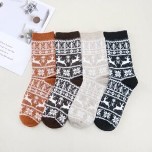 Mens Wool Socks Soft Warm Cozy Socks for Fall Winter Hiking Socks Cashmere Athletic Boot Socks for Men 4/2deer (Size 6-9)